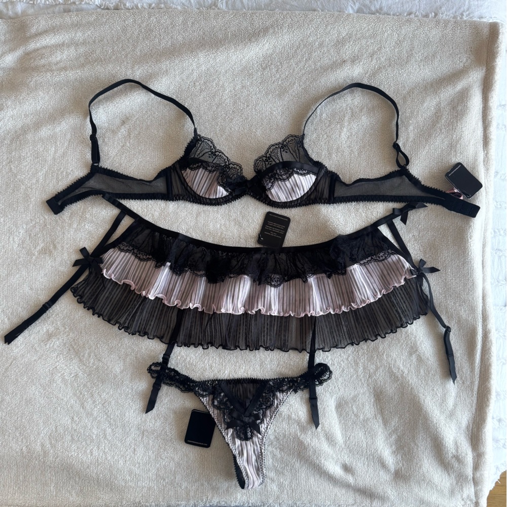 Agent Provocateur Black and Pink Lace Bra Set